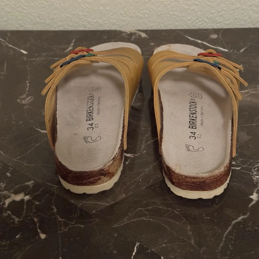 Birkenstock Florida Youth 3 Strap Yellow Sandal Multi Color Buckle Size 34 US 3